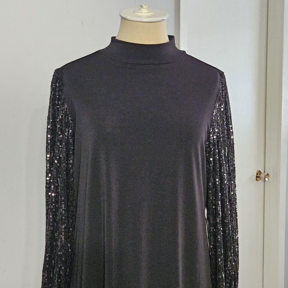CeCe Women's Sequin Long-sleeve With Smocked Cuffs Dress Size Medium Nwt - Picture 5 of 10